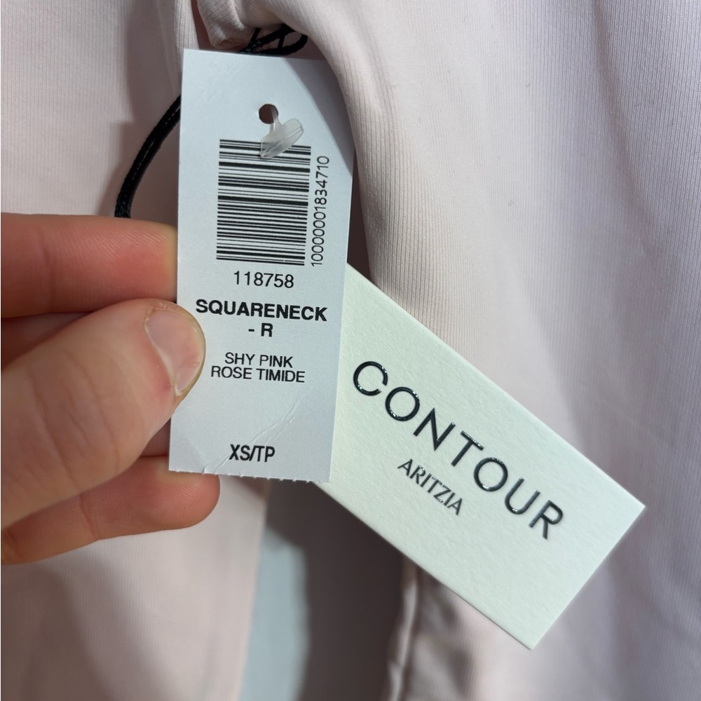 NWT Aritzia Contour Square Neckline Bodycon Long Sleeve Bodysuit in Shy Pink XS - Picture 9 of 10